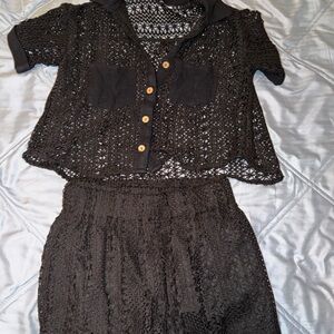 Black Crochet Top and Short Set
